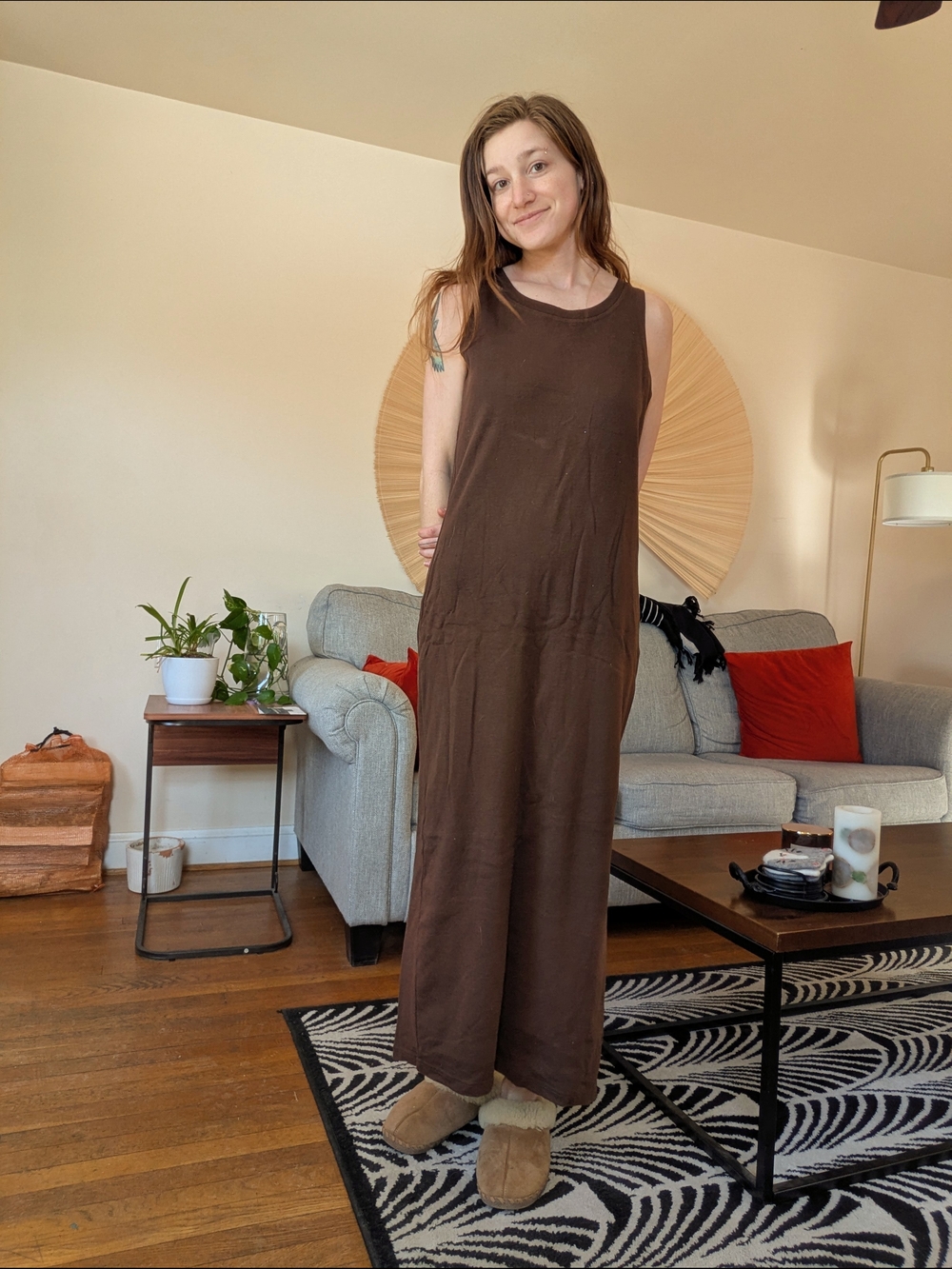 Y2K Brown Cotton Sleeveless Shift Dress